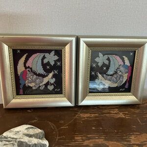 Framed Moon and Stars Needlepoint Art